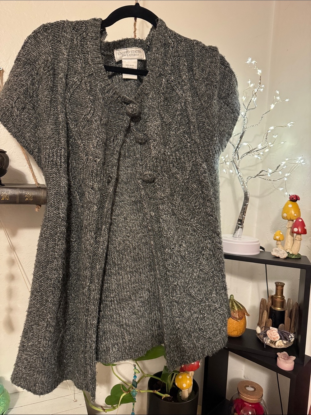 united states sweaters Charcoal Gray Cable-Knit Short-Sleeve Cardigan